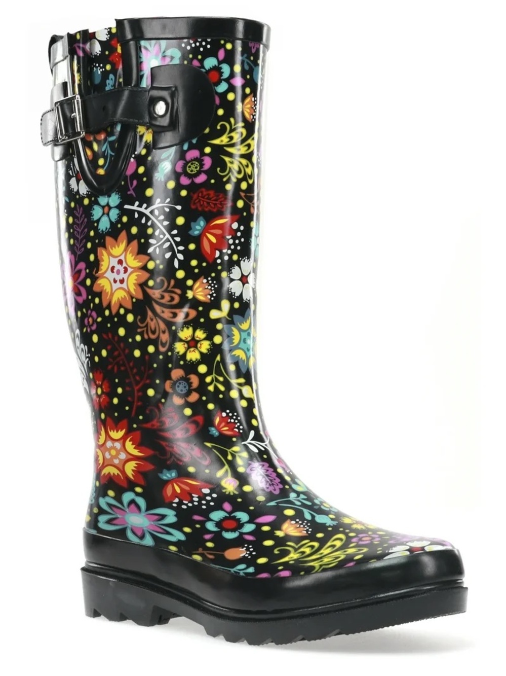 Western Chief Black Rain Boot with Floral Accents